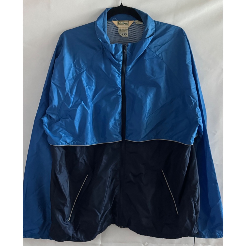 LL Bean Mens XL Windbreaker Jacket Blue Two Tone Full Zip Mesh Lined MJ-2